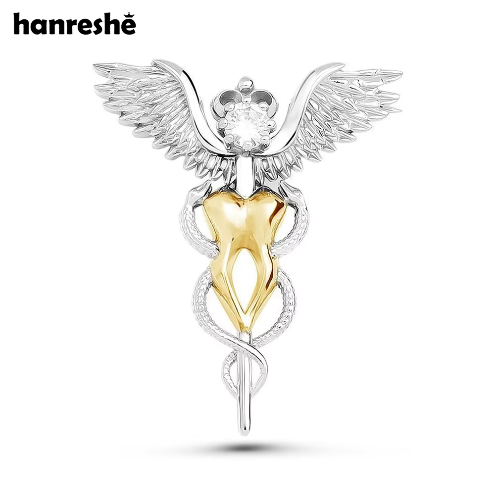 Embroidery Lips - Hanreshe Luxus Caduceus Zahnflügel Brosche Medizinischer