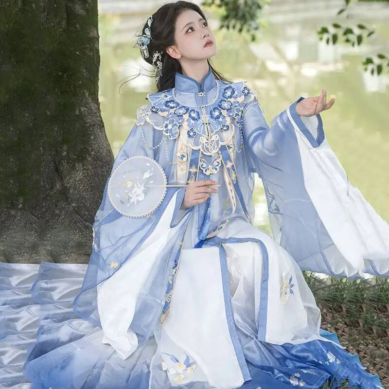 Embroidery Style - Zweimonthly[Lan Jin Luo]Neuer Hanfu-Damen-Mamian-Rock im Ming-Dynastie-Stil,