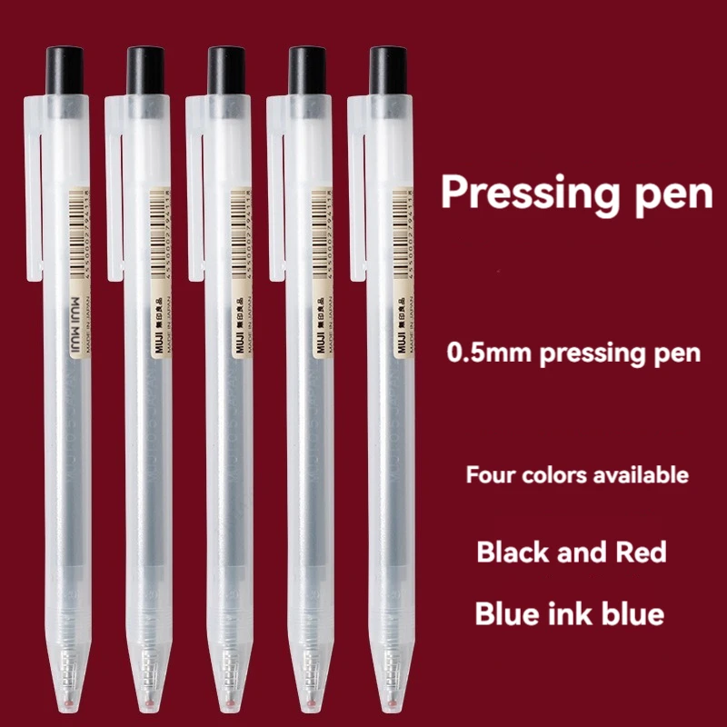 Muji Stationery Gel Pen - 0,5 mm Press-Gelstift, blau/schwarz/dunkelblau/rote Tinte, MUJIs-Nachfüllungen,