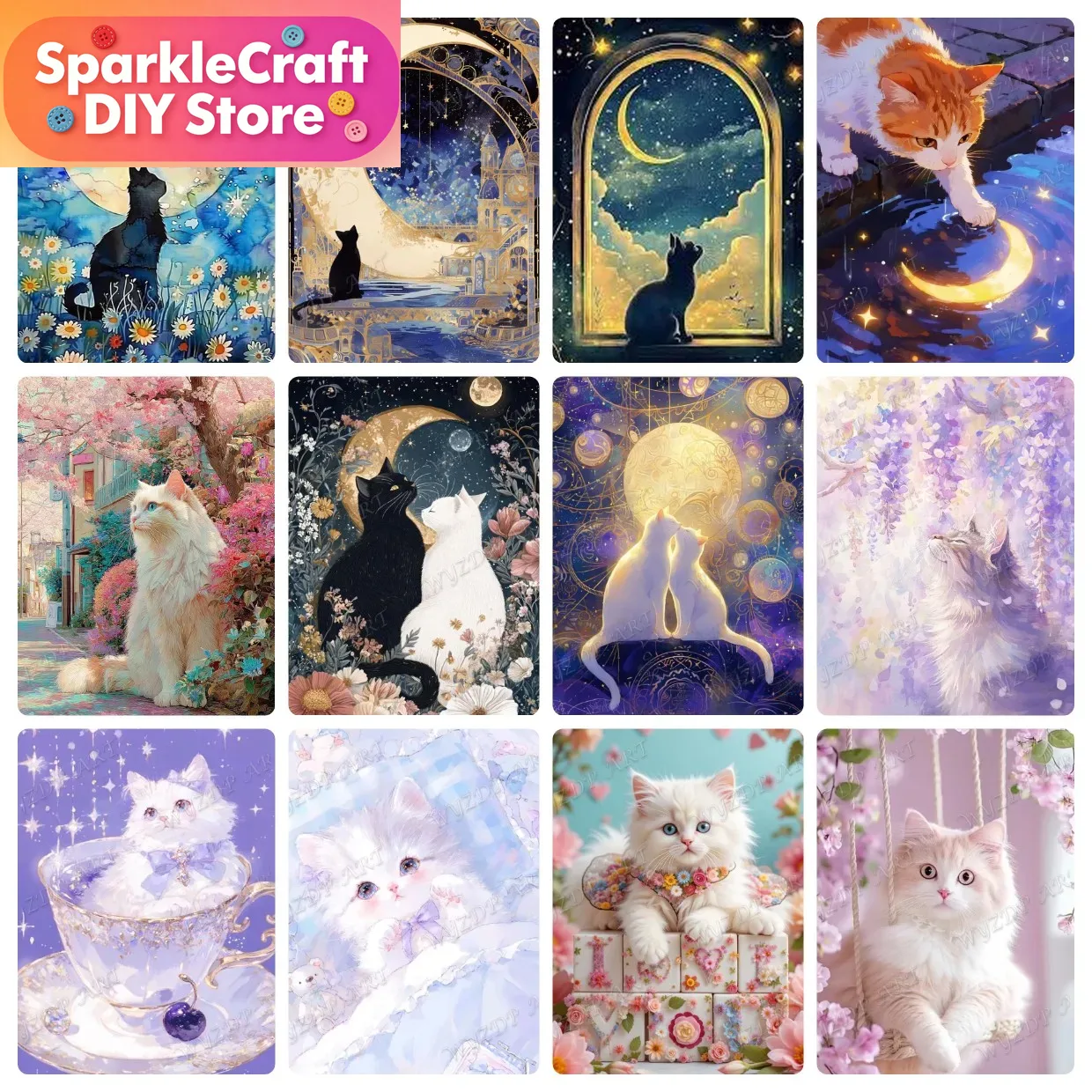 Embroidery Cat - Tier Katze Mond Diamant-Malerei-Set 5D DIY