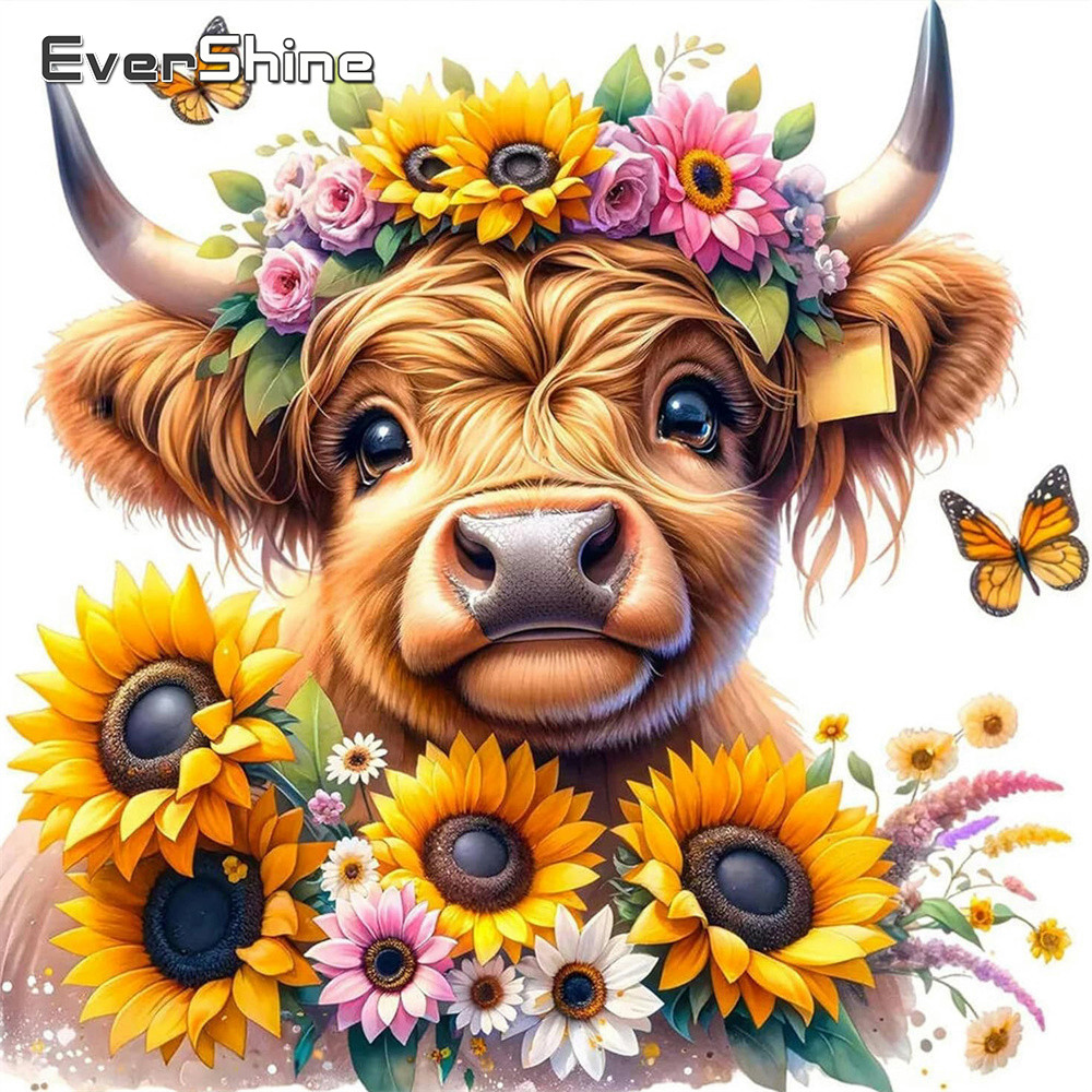Embroidery Unique Design - Evershine Kreuzstich-Set mit Kuh-Motiv, Bedruckte Leinwand-Stickerei,