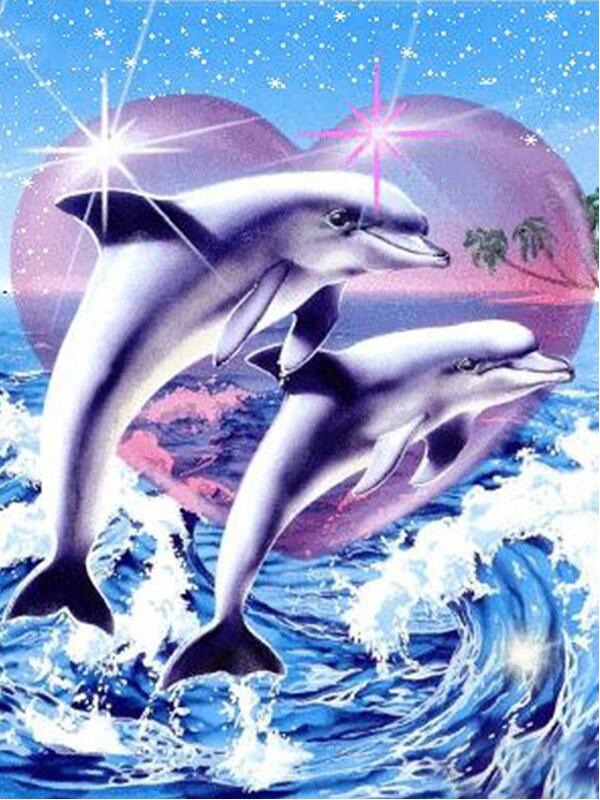 Embroidery Canvas - Rahmenlose Diamant-Malerei Delfin, Vollquadratische Diamant-Stickerei, Tier-Mosaik,