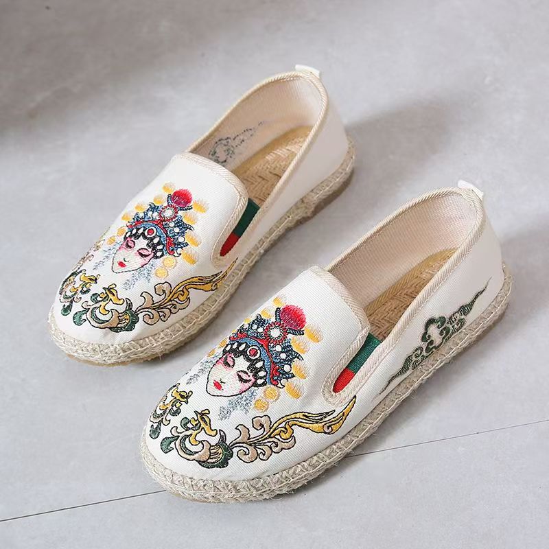 Embroidery Style - Damen-Stoffschuhe mit flacher Sohle, bestickt, für