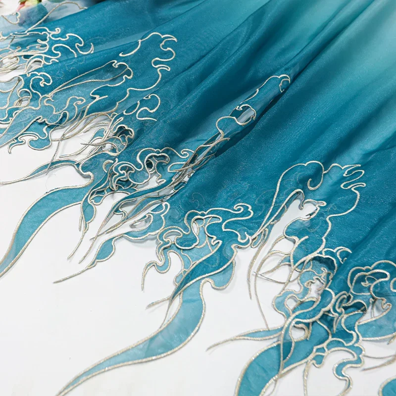 Embroidery Style - Chinesischer Stil Stickerei Lotusblatt Farbverlauf Stoff
