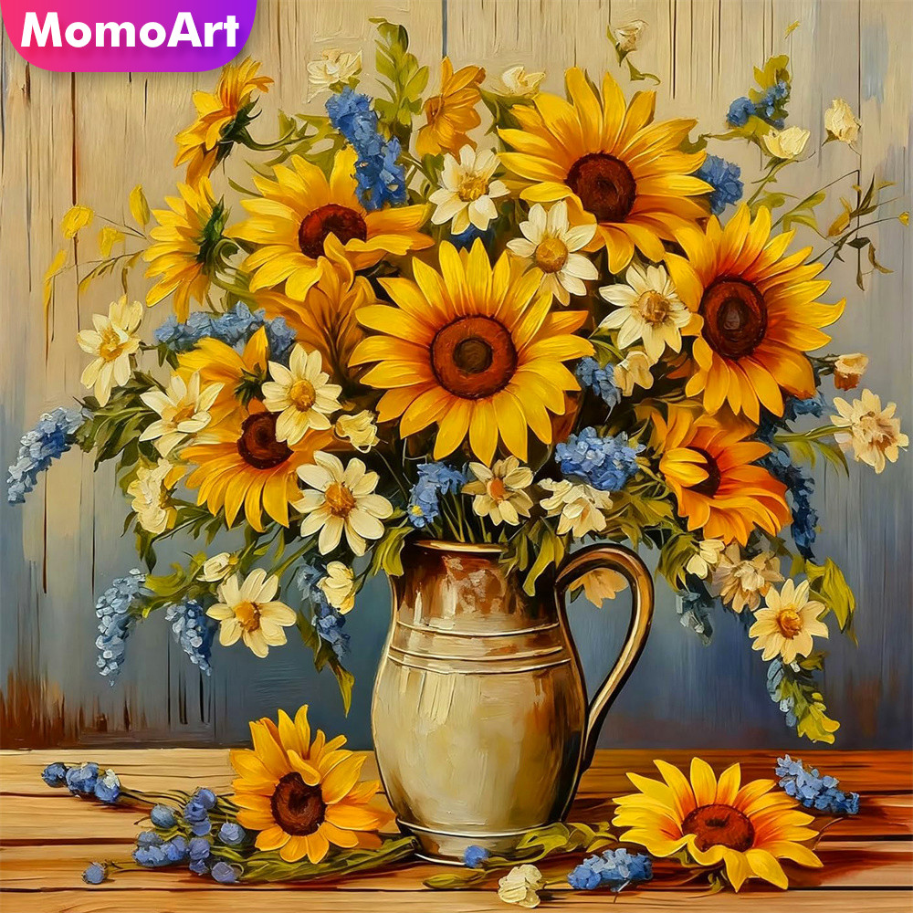 Embroidery Unique Design - Momoart Kreuzstich-Set mit Sonnenblumen-Design, Bedruckte Leinwand,