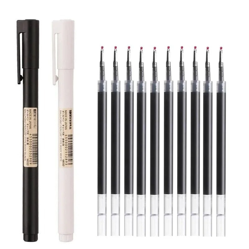 Muji Stationery Gel Pen - 0,5mm Schwarze Kugelschreiber mit Gel-Tinte, Kappenverschluss