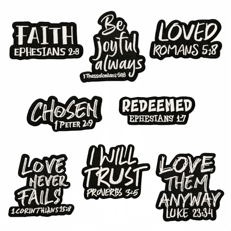 Embroidery On Black Shirt - Englische Buchstaben Glaube Liebe Schwarz Weiß