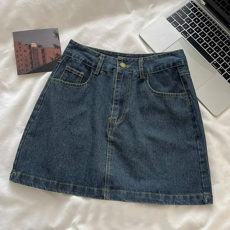 Embroidery Style - Y2K Denim-Rock-Set: Vintage Japanischer Stil Knopfjacke