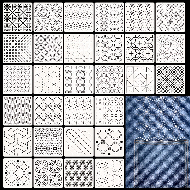 Embroidery Ideas - 30 Stück Stickvorlagen, DIY-Stickmuster, geometrische Linie,