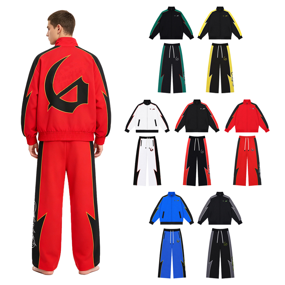 Embroidery Style - Y2k Streetwear Herren-Sets Zweiteiliger Reißverschluss-Sportanzug mit