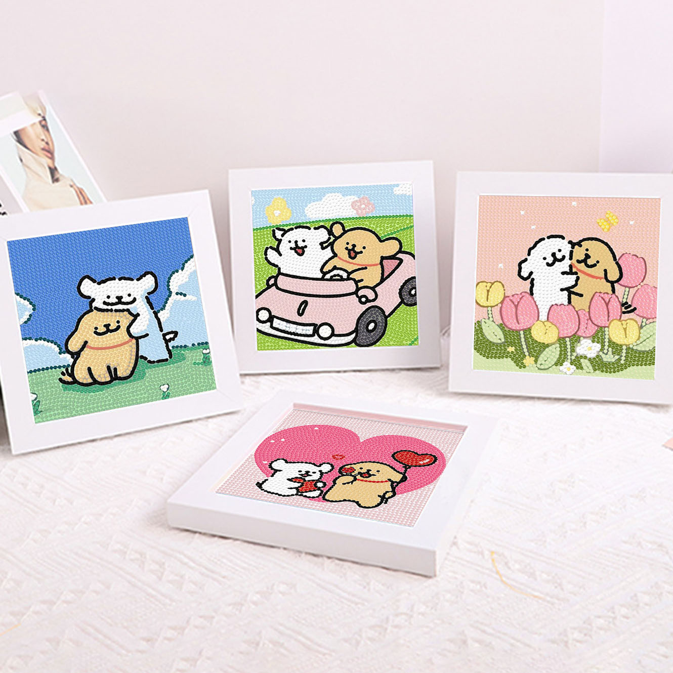 Embroidery Ideas - Cartoon-Linienhund Kristall-Diamant-Rahmen Dekoratives Gemälde 5D DIY
