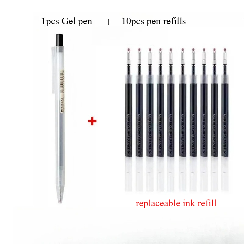 Muji Stationery Gel Pen - 10 Stück Druckstift-Nachfüllungen mit 1 Stück