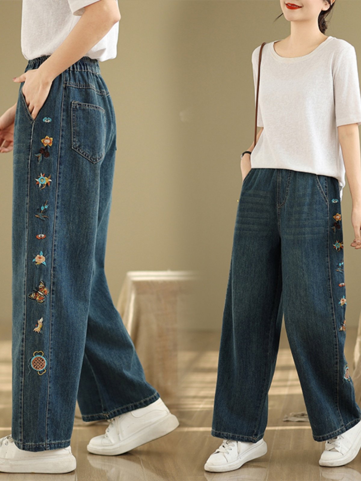 Blumenstickerei Damen-Jeans Gu – Embroidery Unique Design Bewertung und Preis