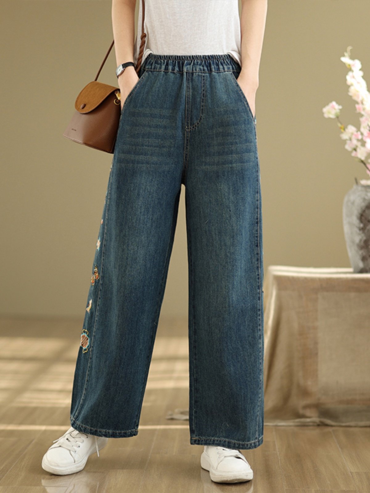 Blumenstickerei Damen-Jeans Gu – Embroidery Unique Design Bewertung und Preis