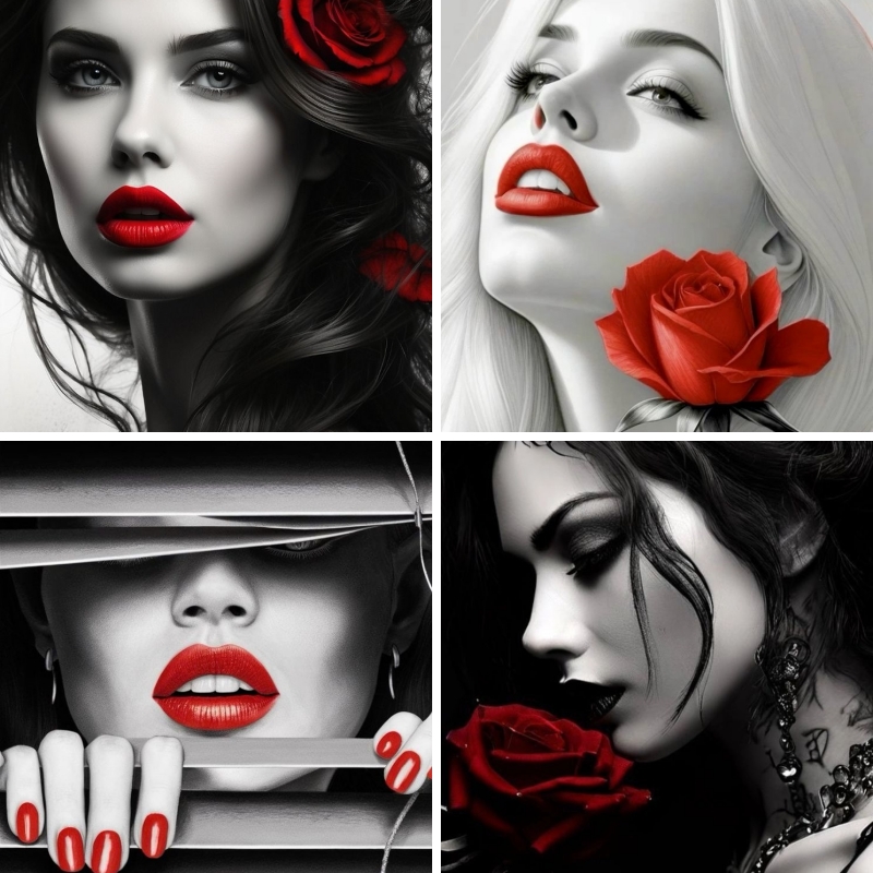 Mädchen Schwarz Weiß Kunst Rot – Embroidery Lips Bewertung und Preis