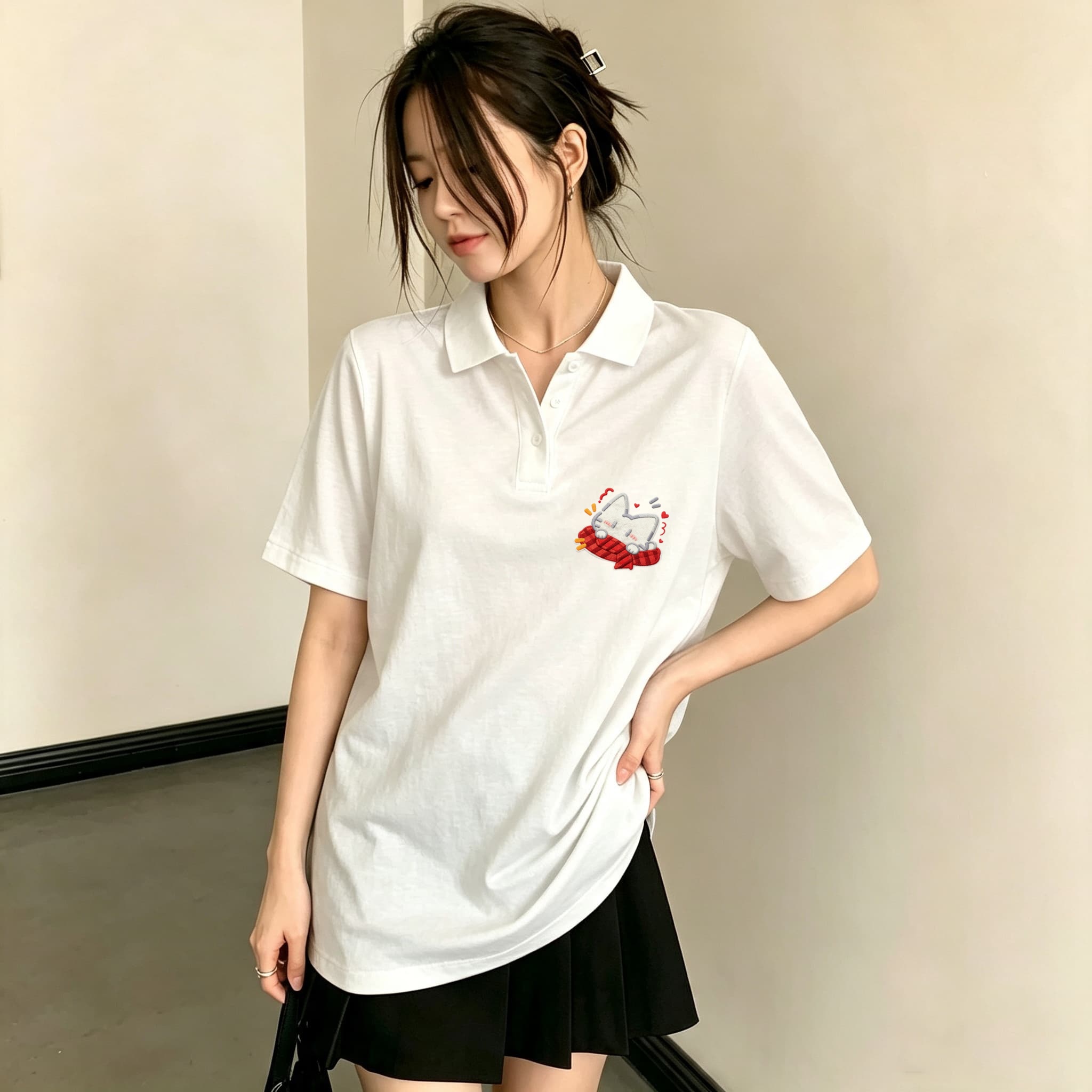 Damen-Poloshirt mit schwarzem  – Embroidery On Black Shirt Bewertung und Preis